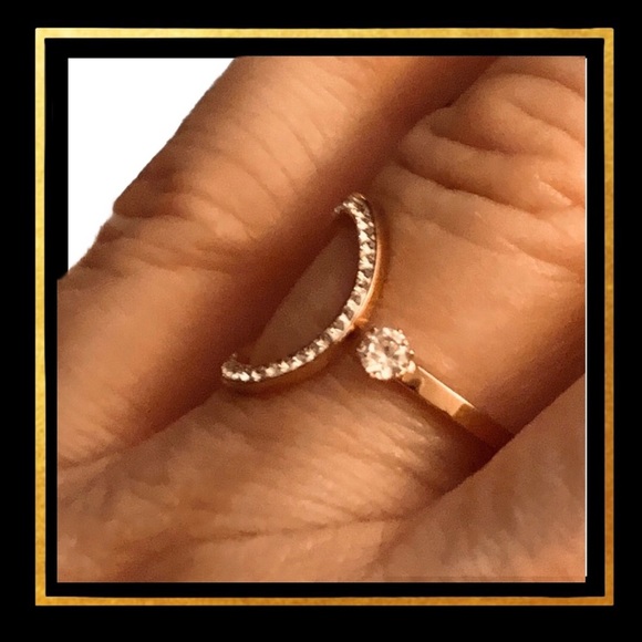 Rose Gold over Stainless steel Ring Loop of Pave CZs goes around to meet cz - Picture 2 of 8